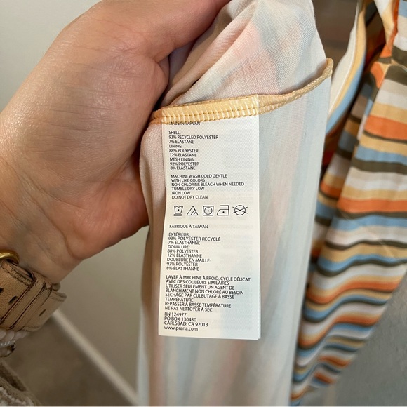 PrAna Striped Midi Dress Built-In Bra Cross Back Orange and Blue MD - Picture 9 of 9